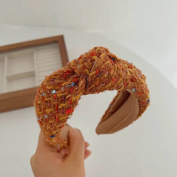 Fall Multi Color Tweed Knot Headband - Orange - Picture 6 of 6